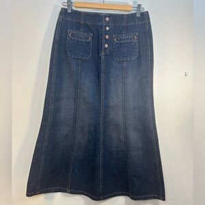 NWOT Vintage Gap Sz 4 Jean Denim Midi Skirt Mermaid Button Fly Dark Wash Pockets